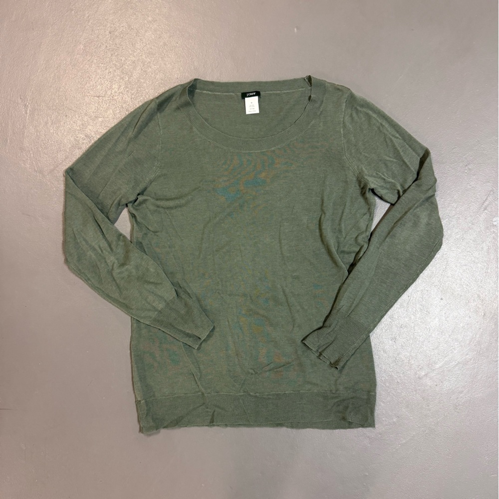 J. Crew Olive Long Sleeve Linen/Silk Blend Tee
